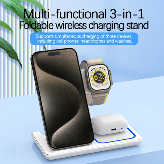 Foldable Charging Dock for Smartphones, Wireless Charger Stand 3 in 1 Foldable Charging Station 30W.