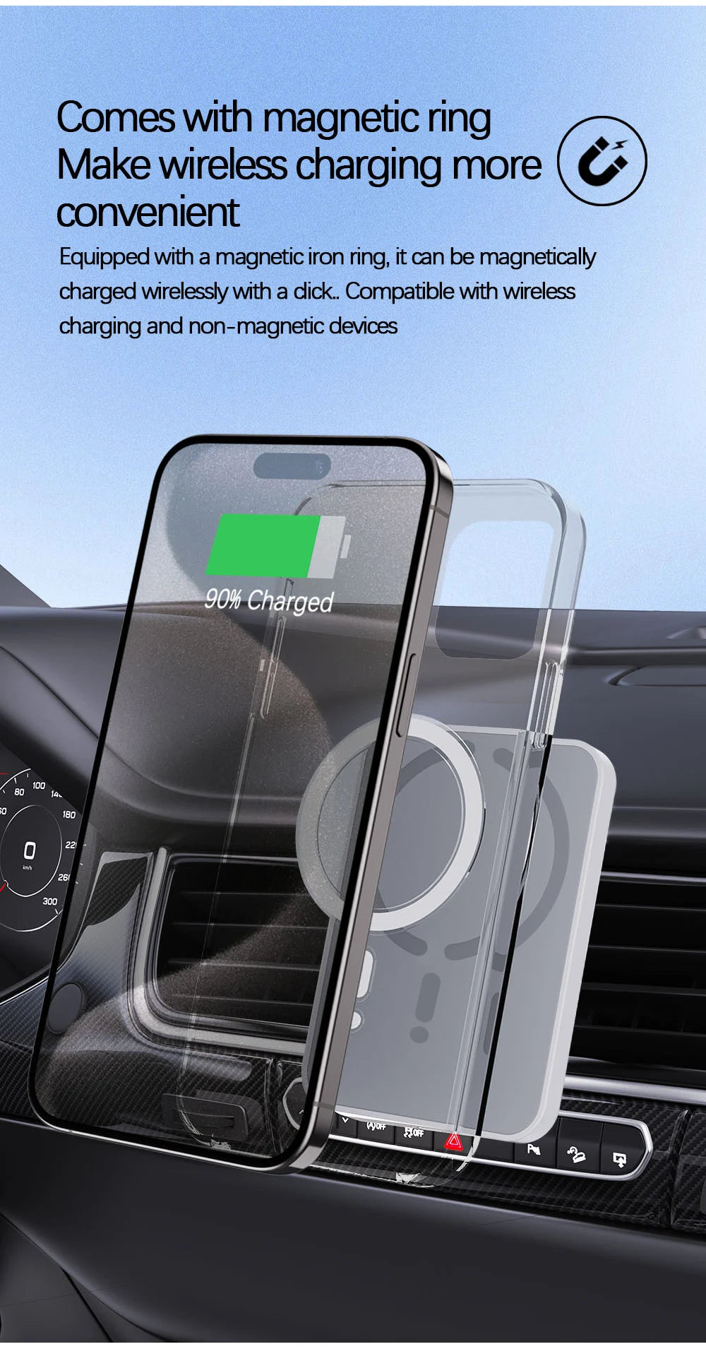 15W Magnetic Wireless Car Phone Charger.