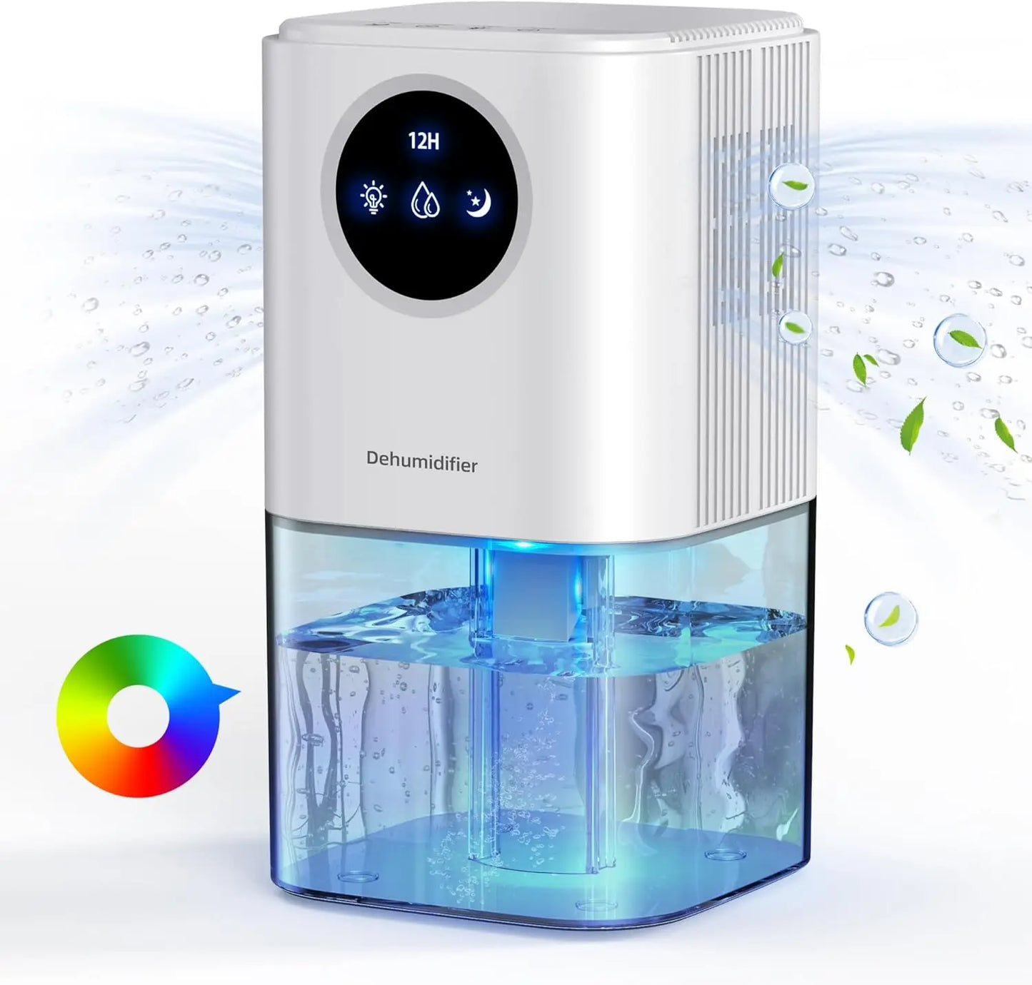 Portable Dehumidifier With 35 Ounces Capacity, Silent Operation, With Romantic Colorful Lights, Timer Switch