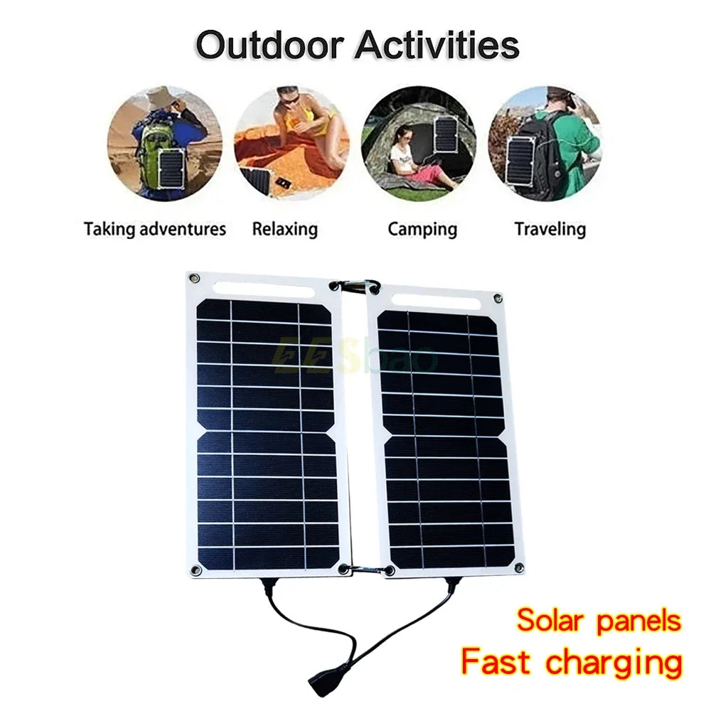 Painel solar de carregamento rápido usb, à prova d'água, bateria portátil, banco de potência para celular, placa de carregamento