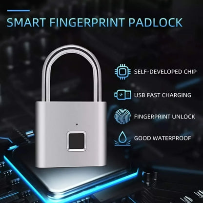 Smart Fingerprint Padlock, Zinc Alloy, Self-Image Chip, Supports Up to 20 Fingerprints, Keyless USB Charging