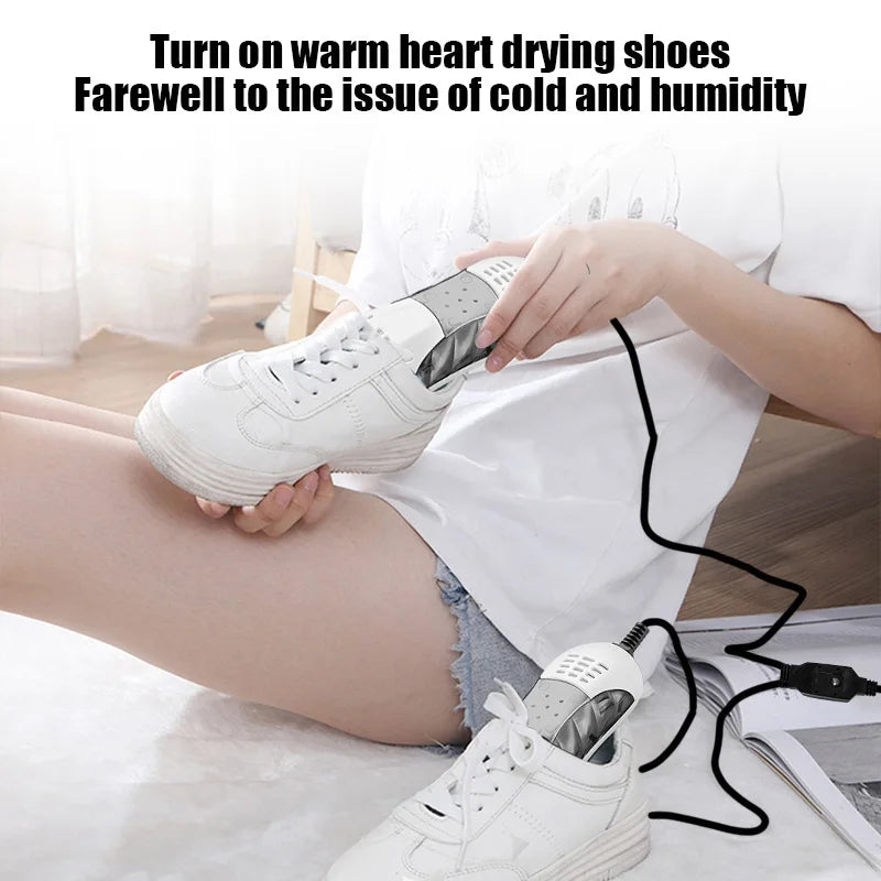 UV electric shoe warmer, deodorizer and dehumidifier device.